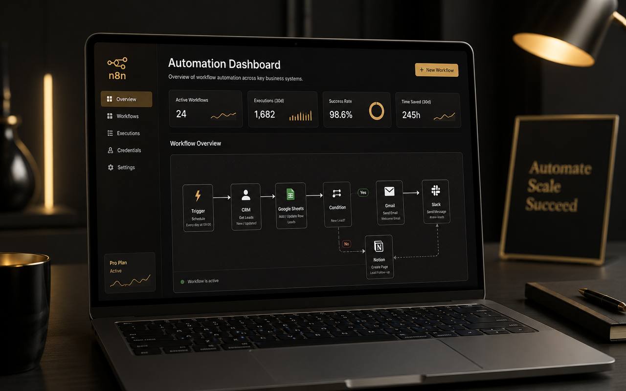 EthanCorp automation workflow dashboard on laptop