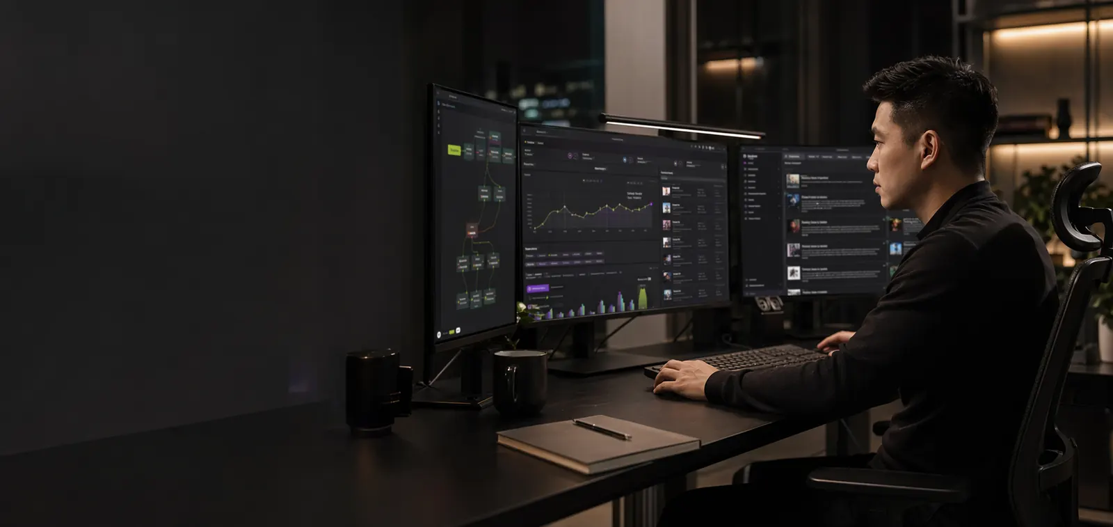 Founder-operator working at a dark analytics and automation workspace